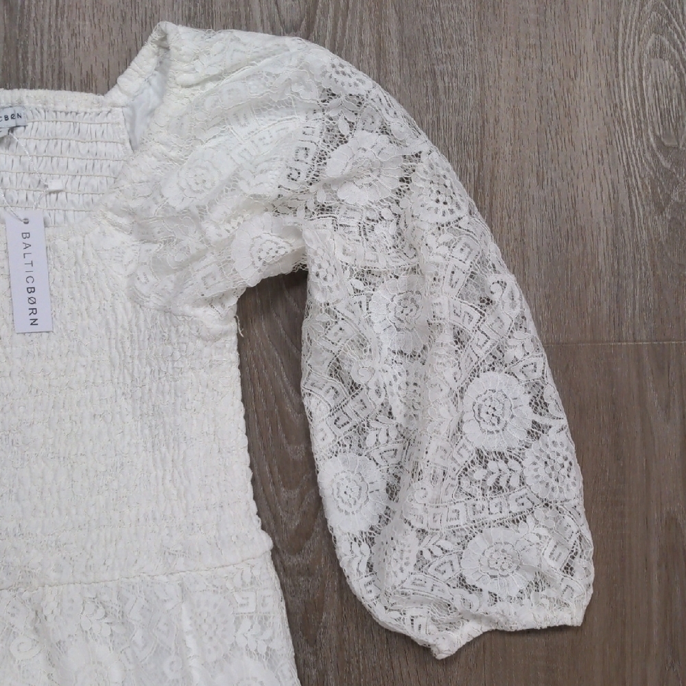Baltic Born White Square Neck Bishop Sleeve Dress - Picture 3 of 4